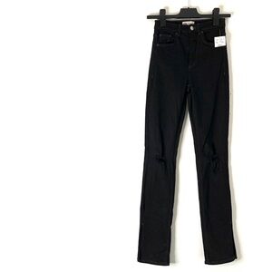 Zara High-Rise Split Hem Ripped Jeans Black NWT